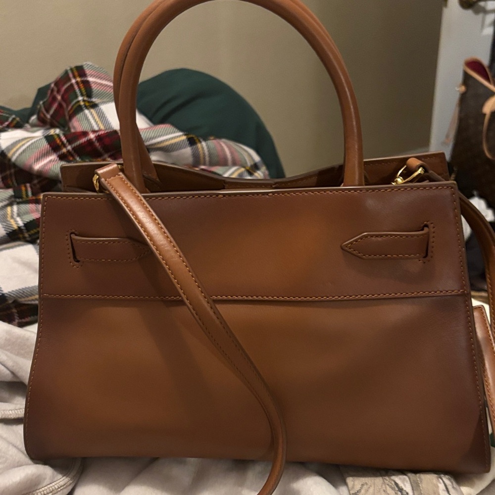 Veronica Beard Tan Leather Satchel with Gold Hardware - Picture 3 of 5